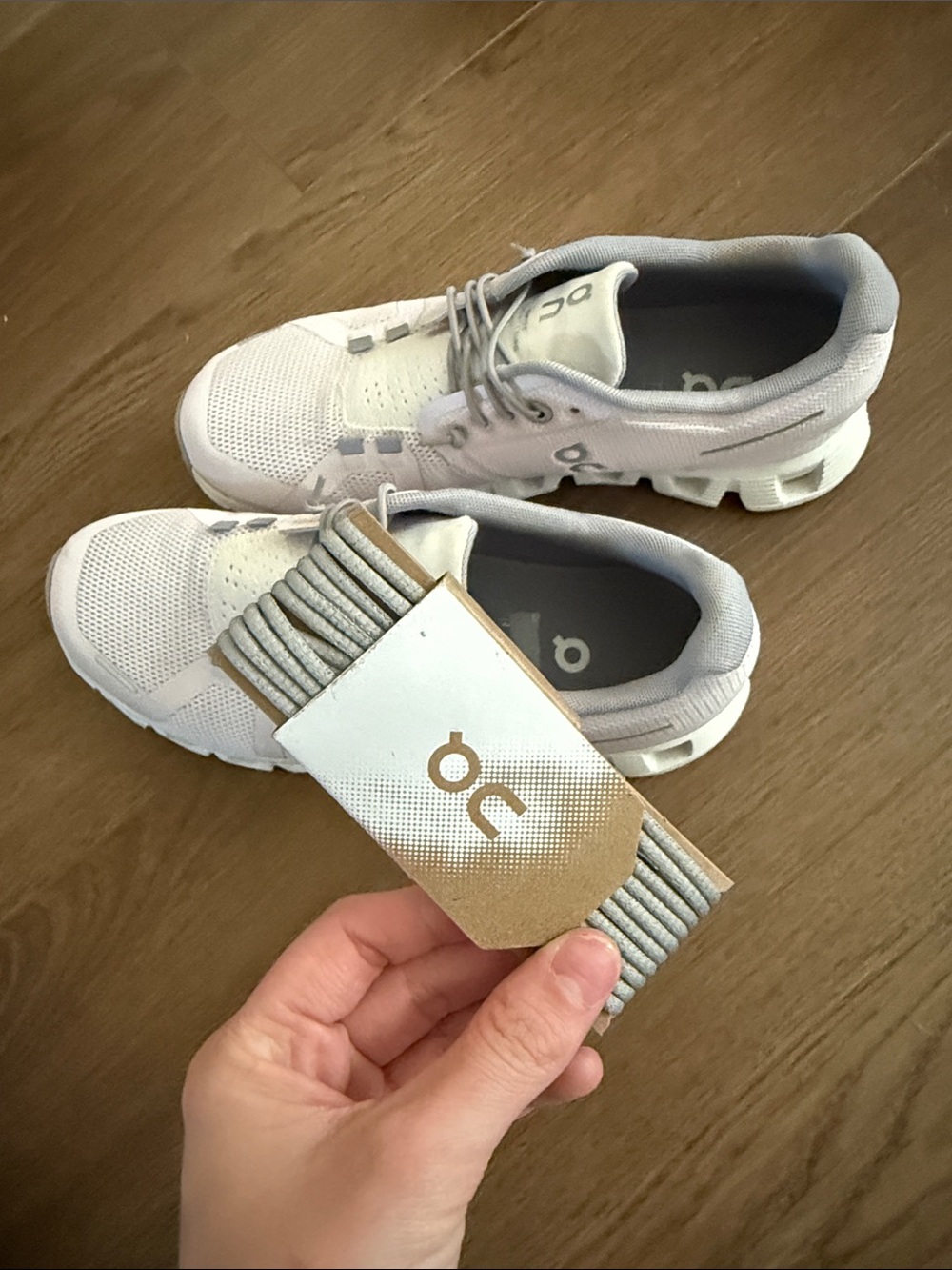 On Running Cloud Running Lace-Up Sneakers in Pale Pink and White - Picture 5 of 5